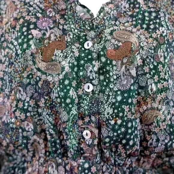 Ellison Green Floral Paisley Chiffon Midi Dress 3/4 Sleeves V-Neck Size Small - Picture 3 of 8